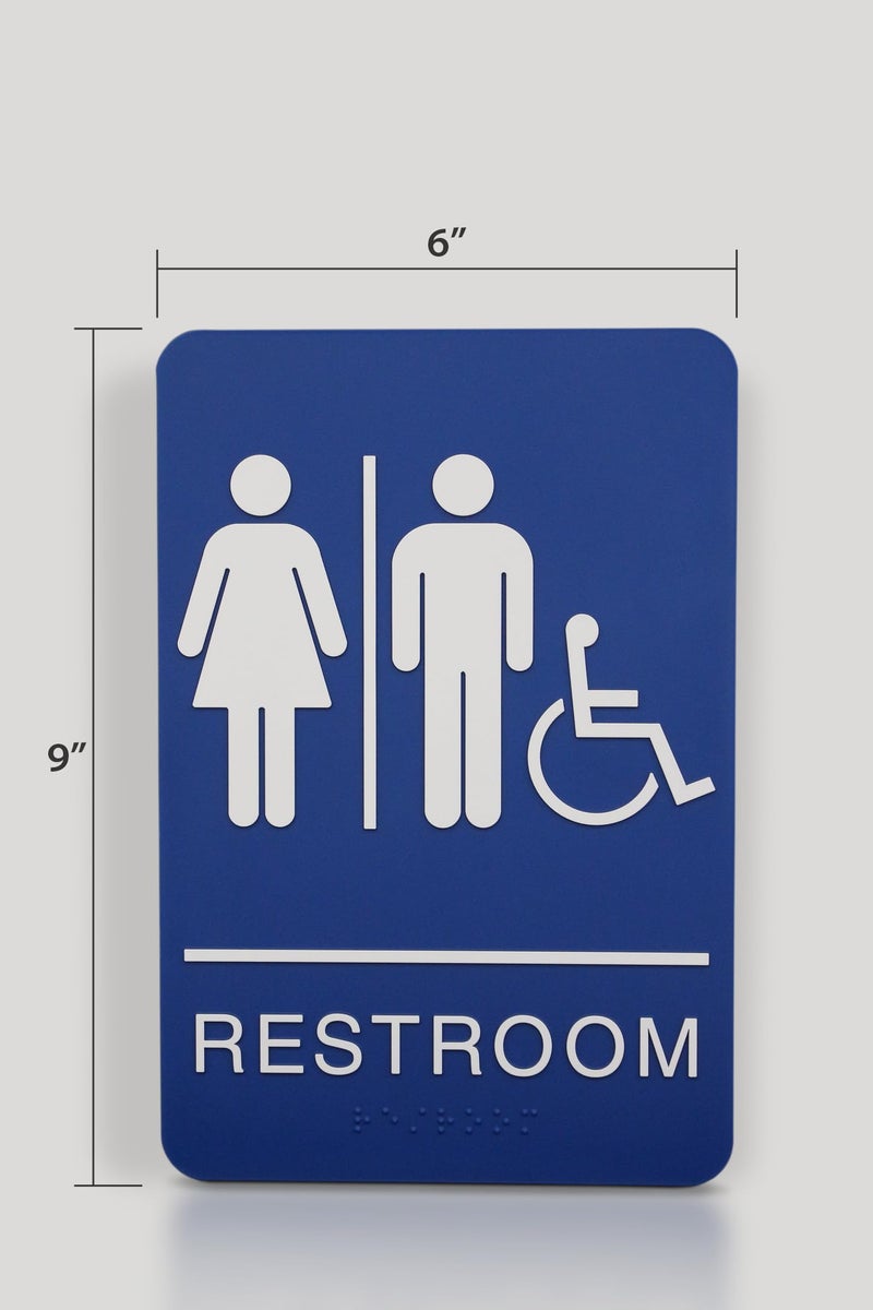 Headline Sign 8377 ADA Wheelchair Accessible Restroom Sign with Grade 2 Braille and Tactile Graphics, 6 Inches by 9 Inches, Blue/White, Made in USA - Image 5